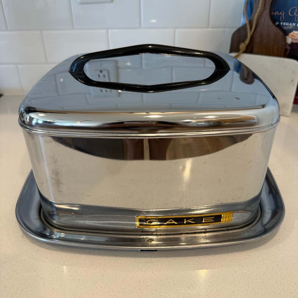 Vintage Lincoln Beautyware Chrome Square Cake Carrier MCM Mid Century Modern USA